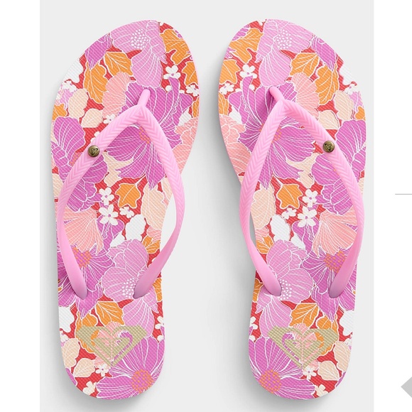 Roxy pink flower Bermuda flip-flops sandals NWT - Picture 1 of 6